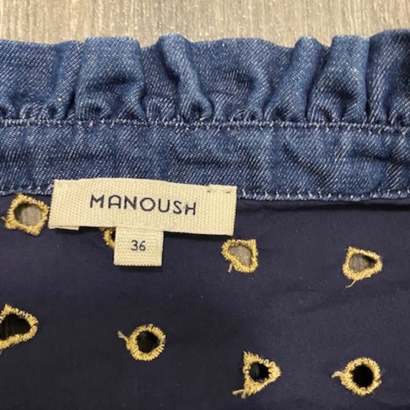 Manoush Navy Gold Ruffled Sleeveless Top Size 4 - Picture 2 of 8